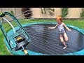 NEW TRAMPOLINE GAME!! Backyard Water Park Routine with Dad!