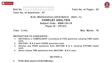 MSC MATHEMATICS 1ST SEM COMPLEX ANALYSIS DEC 2018 | PTU