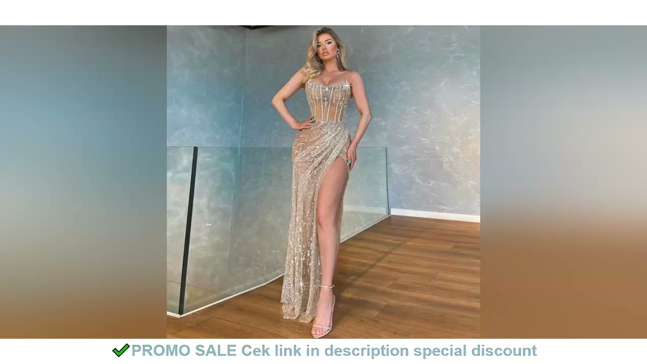 Customized Luxury Evening Dresses Gorgeous Bead Strapless Long Party Gowns Side Split Floor Length I