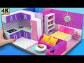 DIY Miniature Purple Cardboard House With Bathroom, Kitchen, Bedroom, living room for a family #1