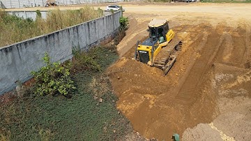 Full Process Of Construction Making New Road Foundation By Bulldozer SHANTUI Pushing Sand Fast Well