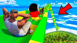 GTA5: Shin Chan & Franklin Tried a Longest Water Slide From The Top of Sky in GTA 5 in Telugu