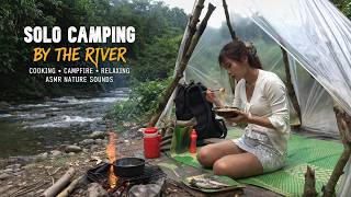 .Off Grid River Camping | Complete Shelter Build &amp; Cook relaxing asmr