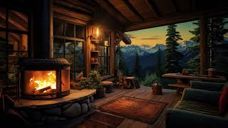 Cozy Mountain View Fireplace Escape Relaxing Sunset & Soothing Crackling Fire Sounds | Resting Area