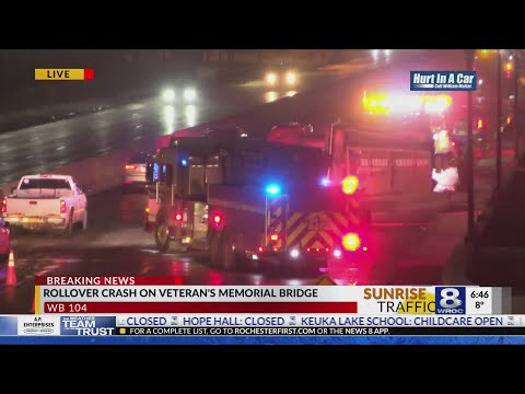 Tractor-trailer rollover on Veterans Memorial Bridge