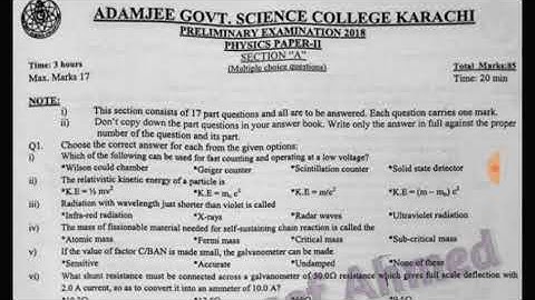 Prelium Paper of XII PHYSICS Adamjee Science College 2018