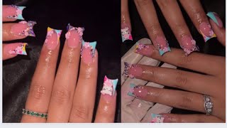 HOW TO DO DUCK NAILS | SPRING FREESTYLE NAILS | ACRYLIC NAILS TUTORIAL