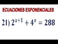 21) ECUACIONES EXPONENCIALES:  2^(x+1) + 4^x = 288