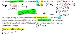 Write a Linear Function Using Point Slope Form Video