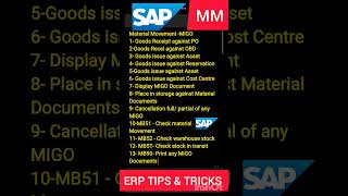 SAP MM MIGO MB51 MB52 MB5T MB90 IMP OF MIGO T CODE @erpsapteam #shorts  #shortsviral