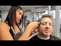 Lady barber cherrys haircut  shave  the asmr sounds will put you to sleep pattaya thailand 