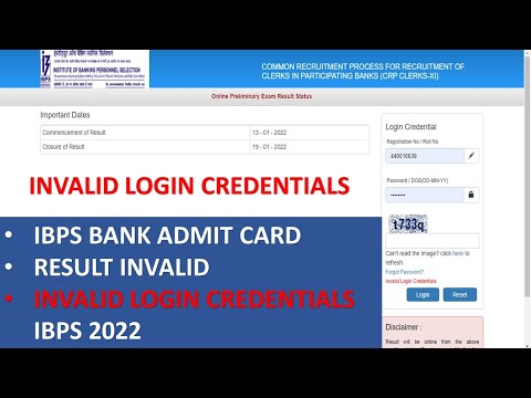 INVALID LOGIN CREDENTIALS IBPS BANK ADMIT CARD RESULT INVALID INVALID LOGIN CREDENTIALS IBPS 2022