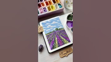 Hướng dẫn vẽ cánh đồng hoa oải hương bằng màu gouache #gouachetutorial
