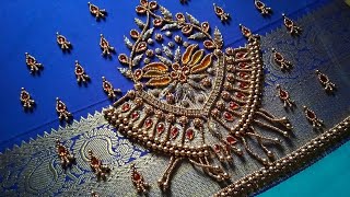 Simple & Elegant Beads and Kundan Stone Blouse Sleeve design | Aari motif work for beginners
