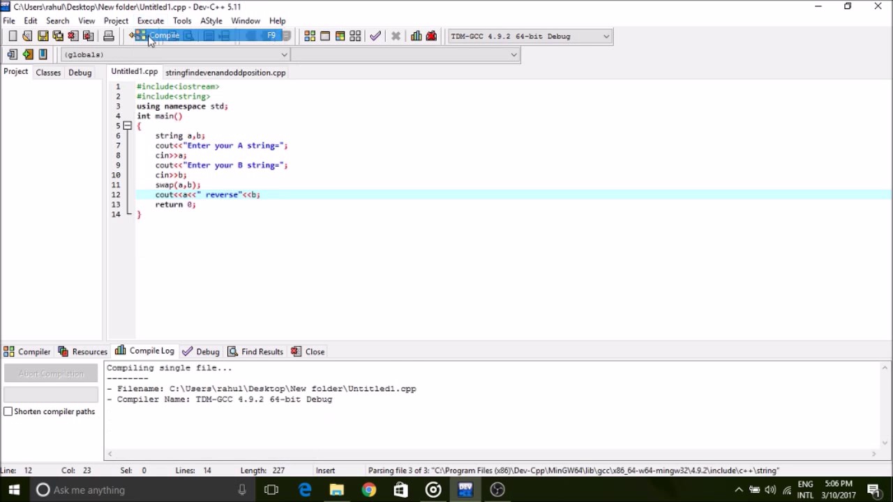 Copy of C++ :- introduction to string,concatenate two strings ,swap two ...