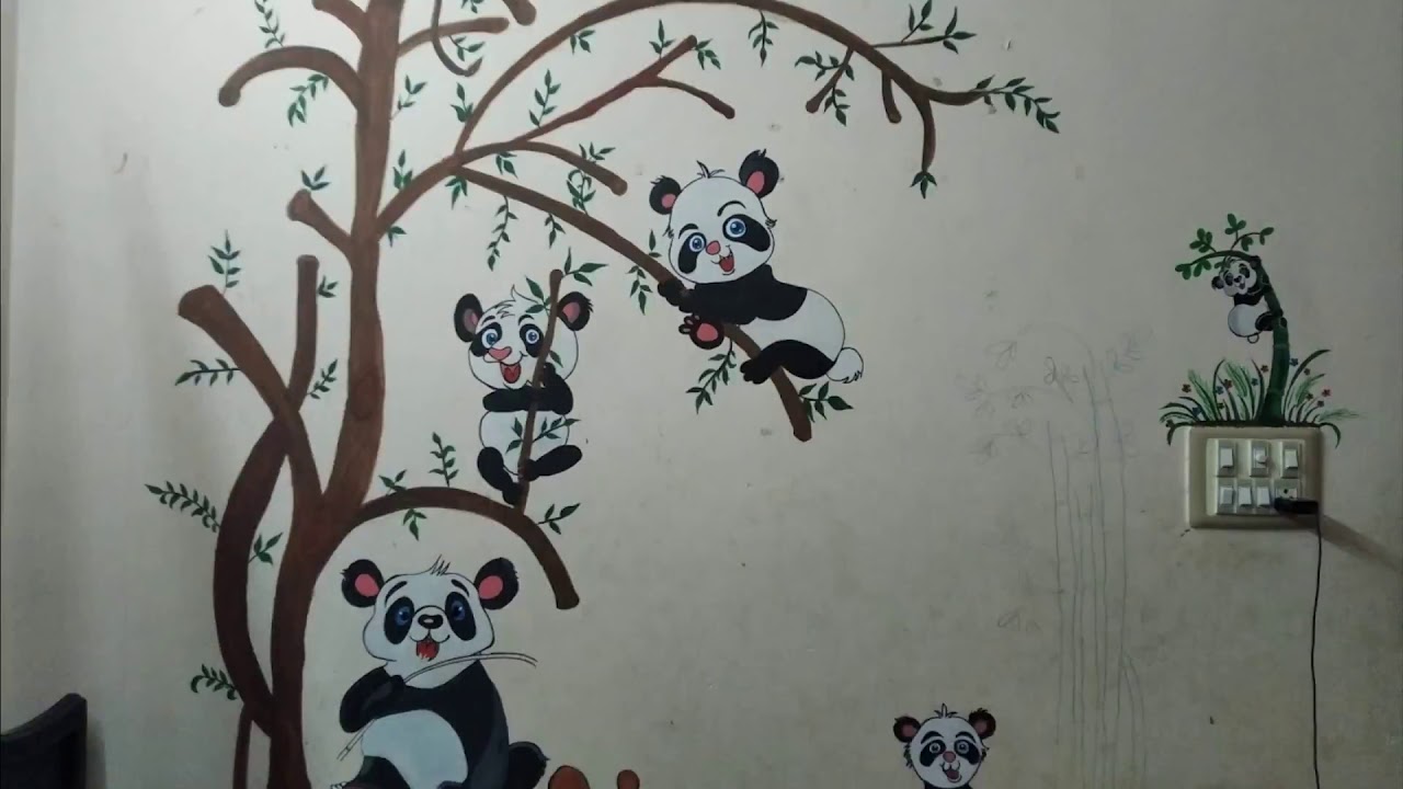 Panda on tree Wall painting YouTube