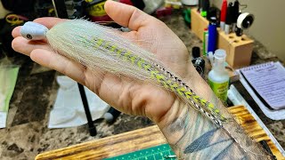 Big ol’ squimpish brush popper, 10”, 2/0, snackle tail