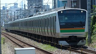 唸るモータ音233系3000番台U219編成＋231系1000番台U538編成快速宇都宮行きが小鹿踏切を高速通過