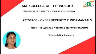 Vulnerability Scanners|Cyber Security Fundamentals|SNS Institutions