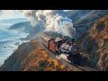 Steam and freight trains with american folk music and beautiful scenery  4k