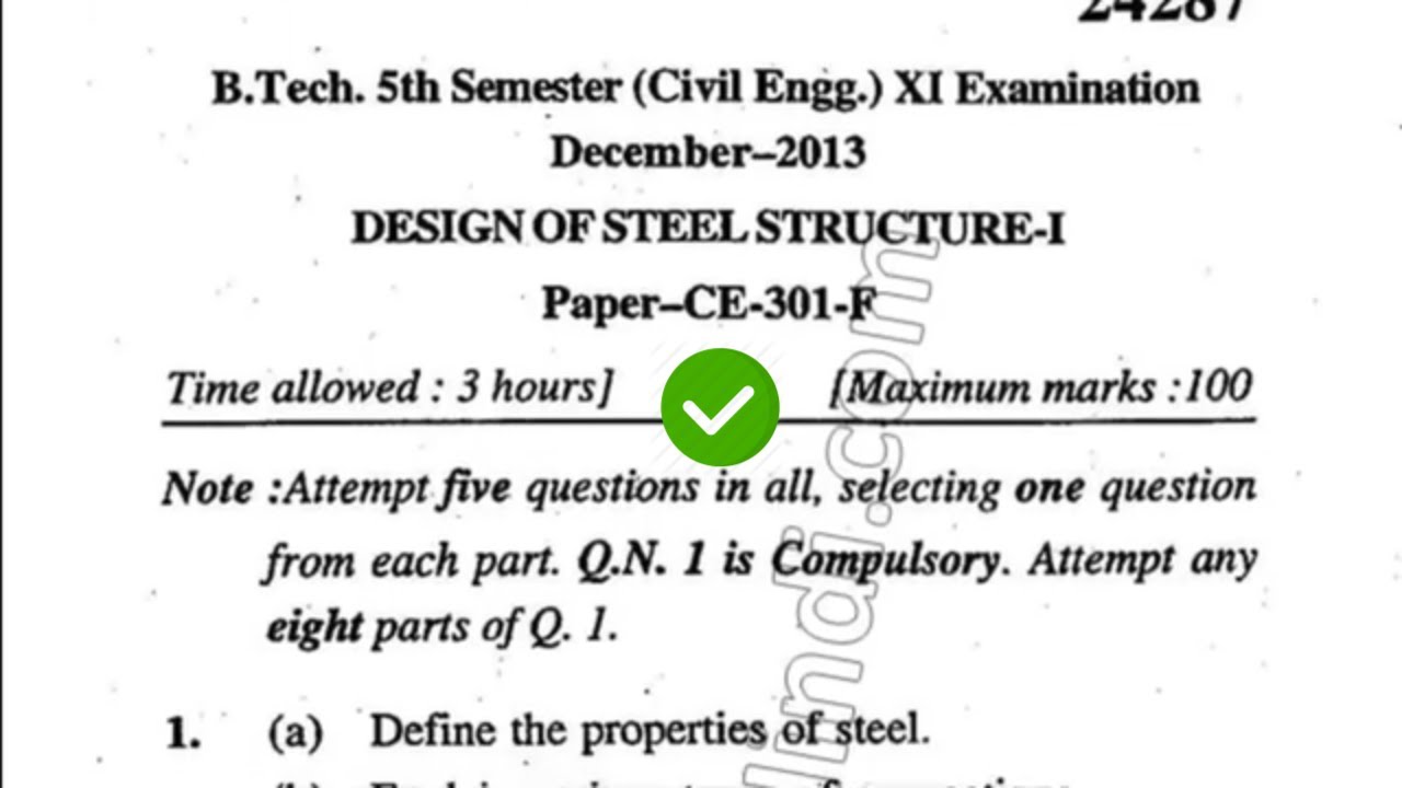 2013 Mdu BTech Civil 5th Sem Design of Steel Structure Question Paper