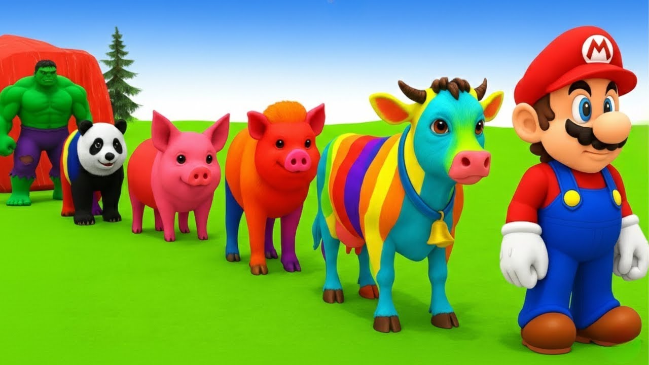 Long Slide Game With Cow Elephant Tiger Hippo Gorrila 3d Animal Game Funny Animals Transformation