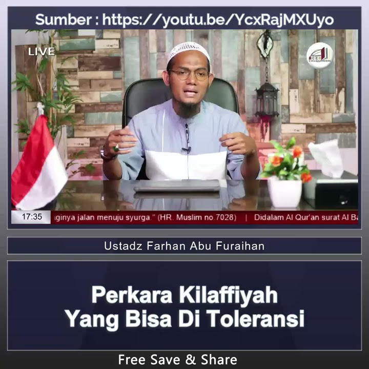 Perkara khilafiyyah yang bisa di toleransi - Ustadz Farhan Abu Furaihan