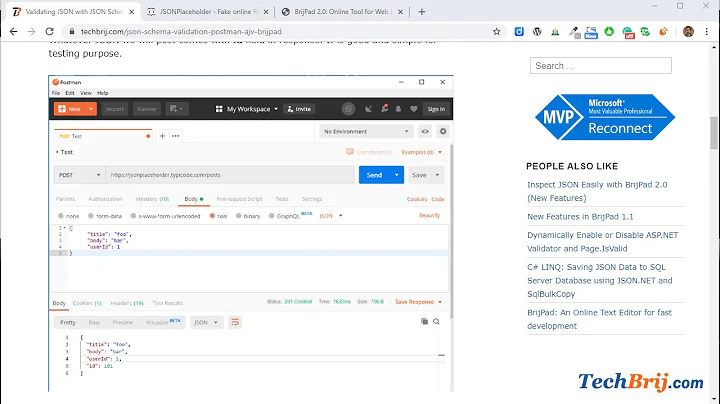 JSON Validation with JSON Schema using BrijPad and Postman