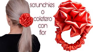 DIY scrunchies o coletero con flor facil🤗DIY scrunchies or ponytail holder with easy flower🤗