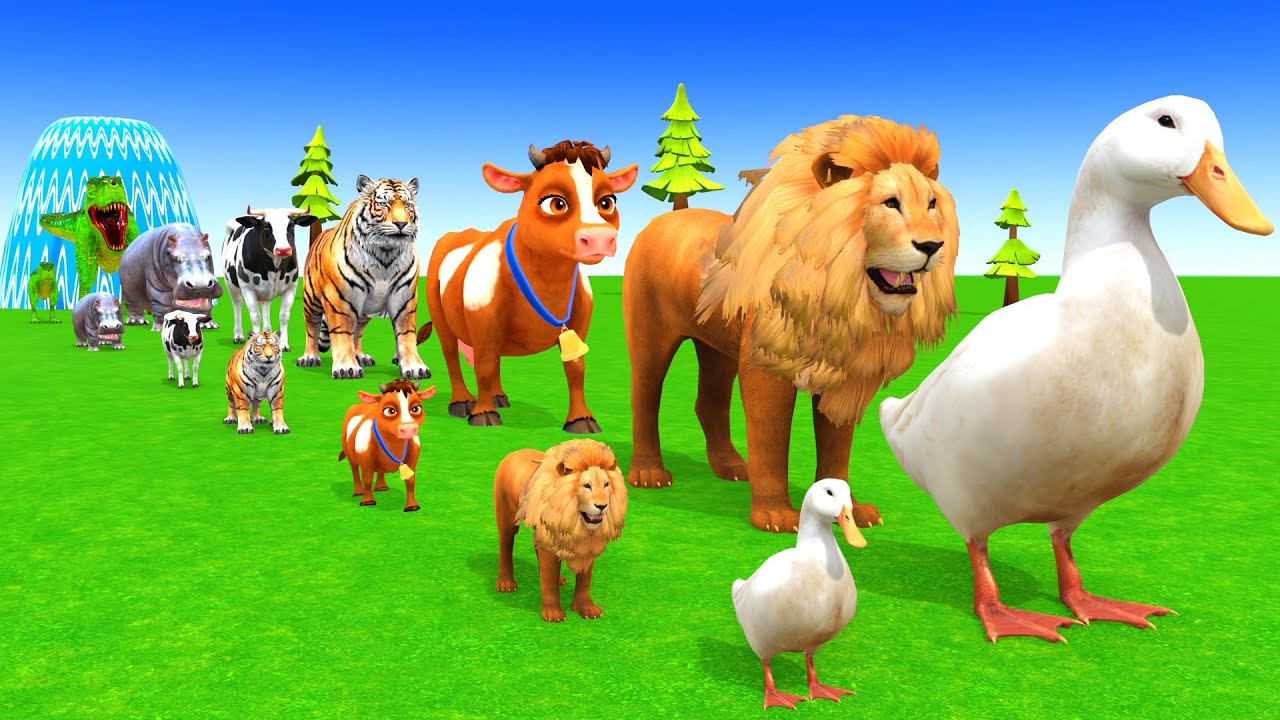Long Slide Game With Cow Elephant Gorilla Hippopotamus Tiger 3d Animal Game Funny 3d Animals