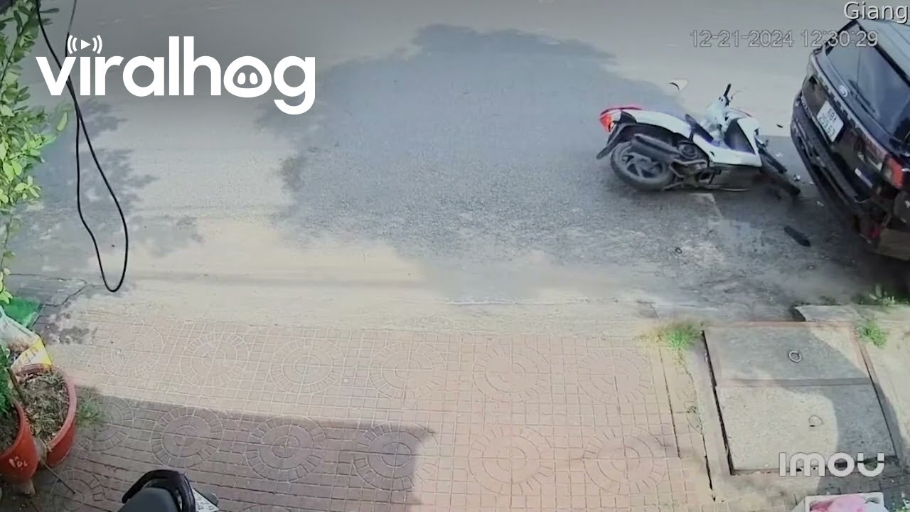 Distracted Motorbike Rear Ends Parked Car || ViralHog - YouTube