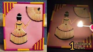 Matchstick art and craft ideas/wall decoration matchstick dress and umbrella frame/art and craft