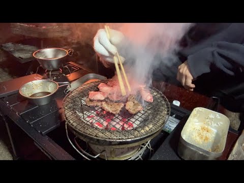 炭火で焼く中落ちカルビはうまい【炭火キャンプ飯12】