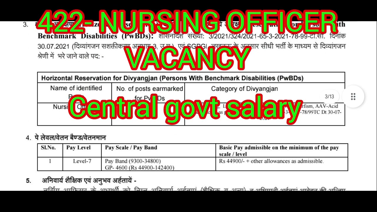 CENTRAL GOVT SALARY - 422 NURSING OFFICER VACANCY ♥️🤍💚💛