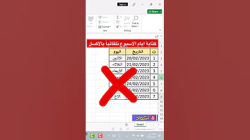 تحويل تاريخ اليوم الى ايام الاسبوع في الاكسل 
