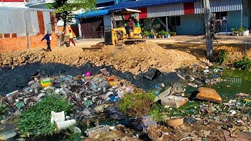 Amazing Complete Working!! Fill Land, Delete Garbage Dump By Skill Dozer Pushing Trash Into​ Water