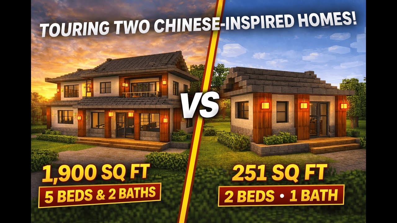 Touring TWO Chinese-Inspired Minecraft Homes! 1,900 Sq Ft 2-Story & Tiny 251 Sq Ft Build