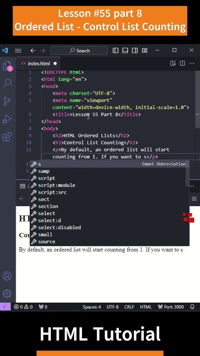 HTML Tutorial - Lesson 55: Ordered List - Control List Counting Part 8 ...
