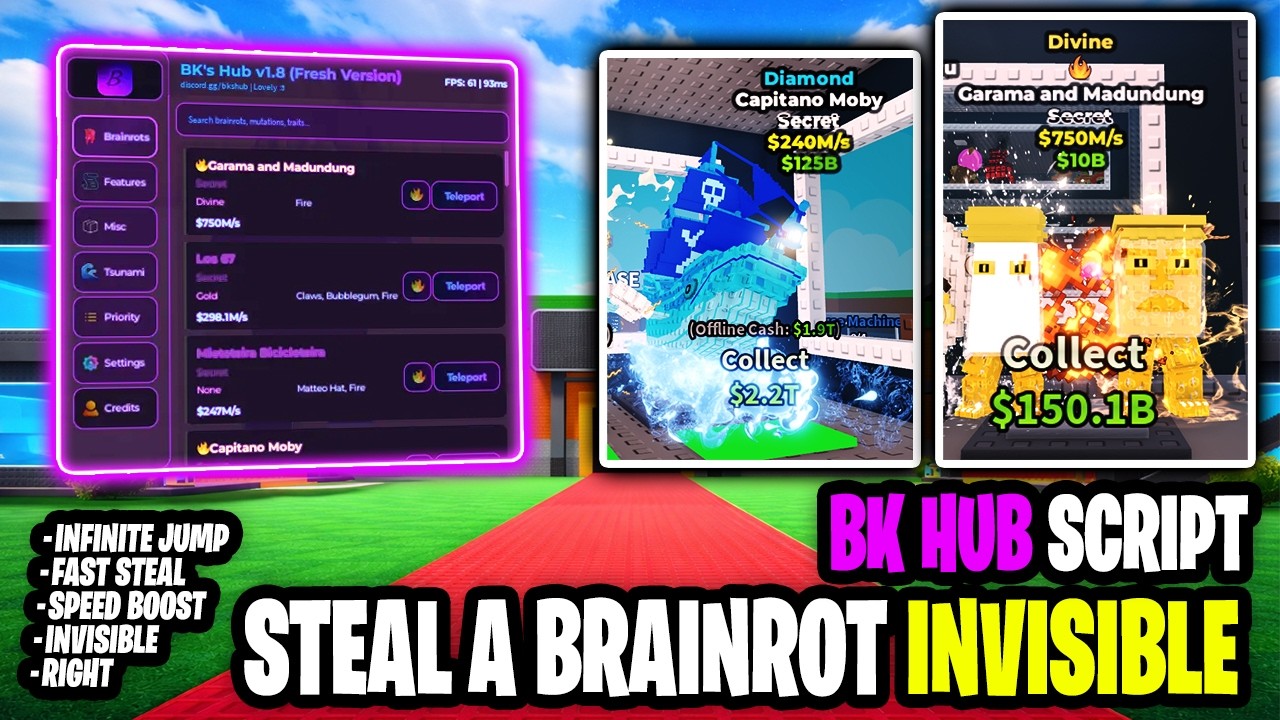 Steal a Brainrot Script BK HUB🔥Duel, Auto Fast Steal, Teleport, Semi Invisible, Infinite Jump, ESP