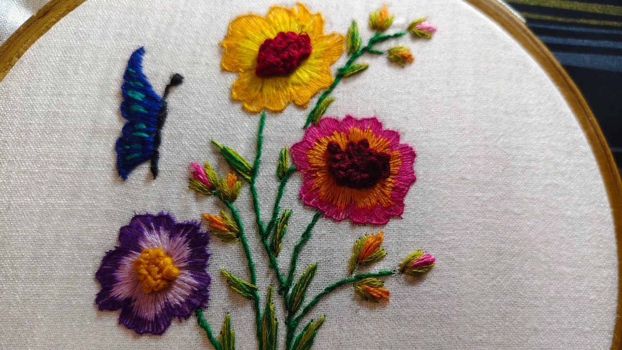Try This Bloowmig colourful Flowers 🌺 Embroidery design Tutorial 