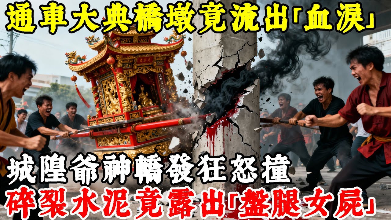 通車大典橋墩竟流出「血淚」！城隍爺神轎發狂怒撞，碎裂水泥竟露出「盤腿女屍」...全場嚇瘋！#情感#民間故事#真實故事#中老年生活 #台灣