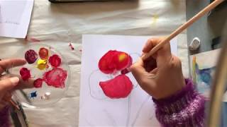 Peinture acrylique pour débutant d'un coquelicot partie B