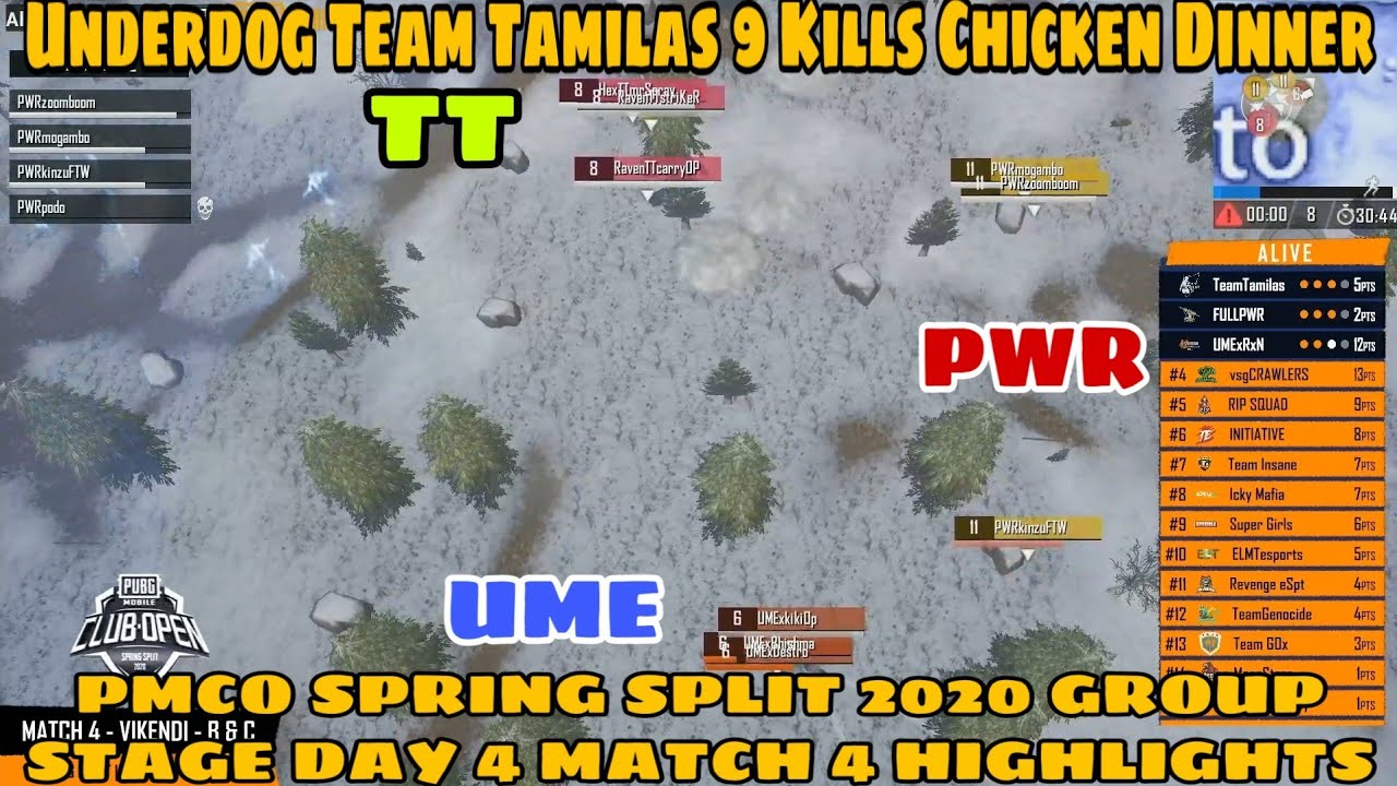 Underdog Team Tamilas 9 Kills Chicken Dinner | PMCO Spring Split 2020 Group Stage Day 4 Match 4 Hlts