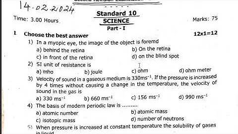 10th Science 2nd Revision Test Original Question Paper 2024