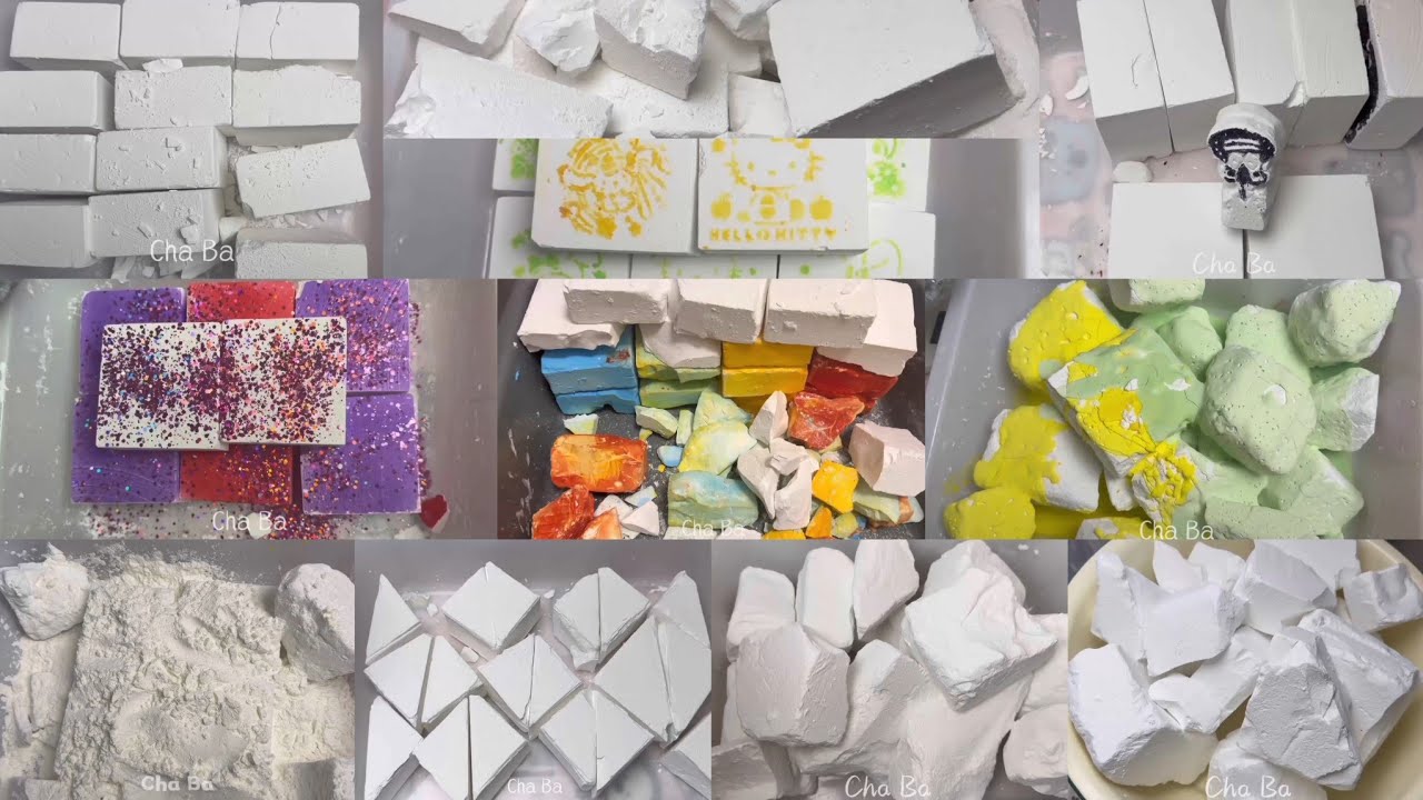 Crispy crushable JUMBO and UNPOLISHED gymchalk crushing ASMR by @ChaBa_asmr : white gymchalk, dyed