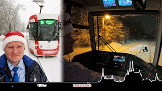 Christmas tram cabview, snow and surprises at the speed switch - Czech Republic
