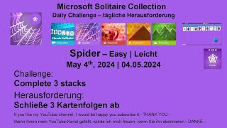 Solitaire Daily Challenges | Spider - Easy | May 4th, 2024