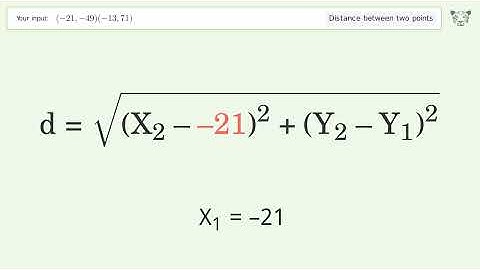 Find the distance between two points p1 (-21,-49) and p2 (-13,71): Step-by-Step Video Solution