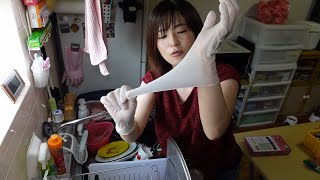 医療用ゴム手袋で食器洗い　Rubber gloves like for medical use　#90