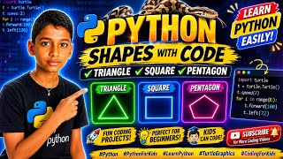 🐍 Python for Kids: Draw TRIANGLE, SQUARE & PENTAGON with Turtle! 🚀 | Easy Coding